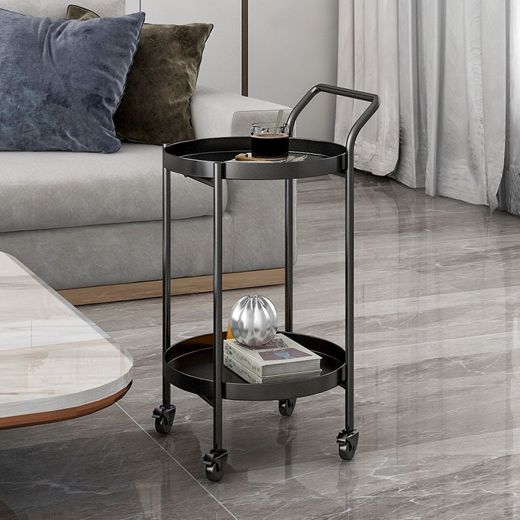 Black / Gold Round Tray Top Side Table Metal 4 Legs End Table with Shelf