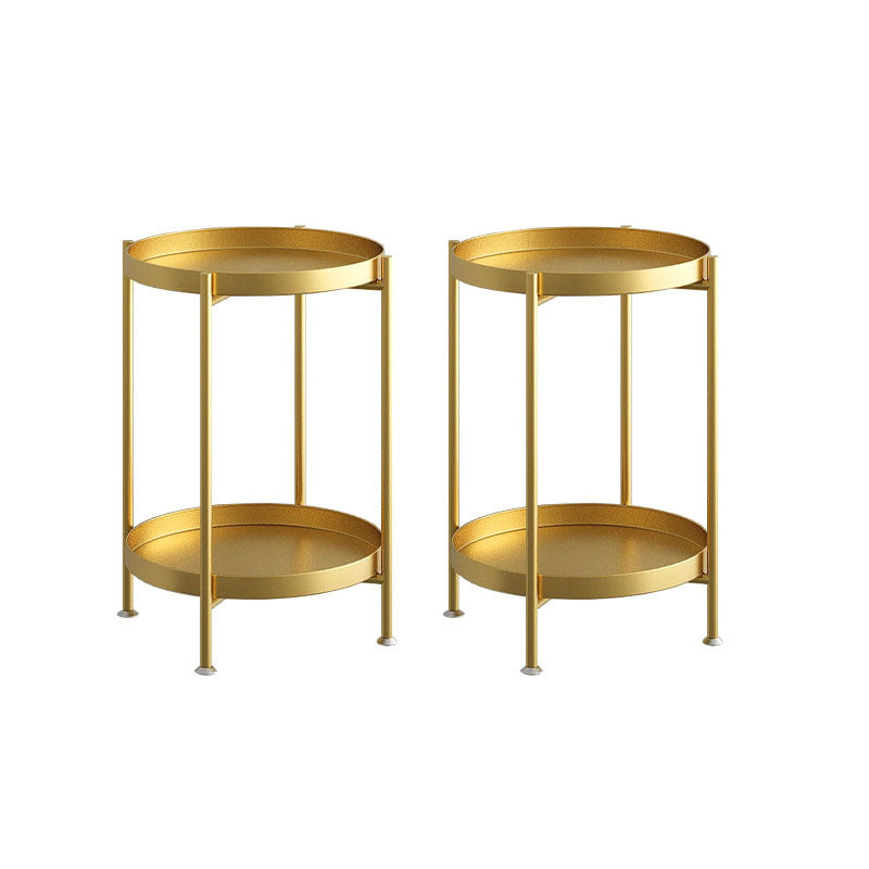 Black / Gold Round Tray Top Side Table Metal 4 Legs End Table with Shelf