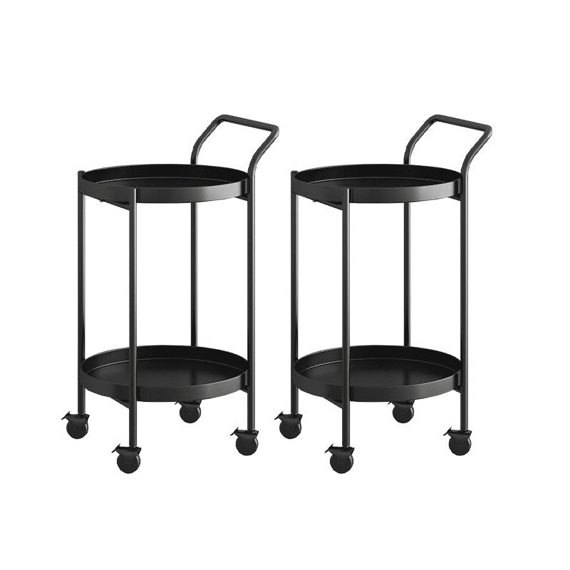 Black / Gold Round Tray Top Side Table Metal 4 Legs End Table with Shelf