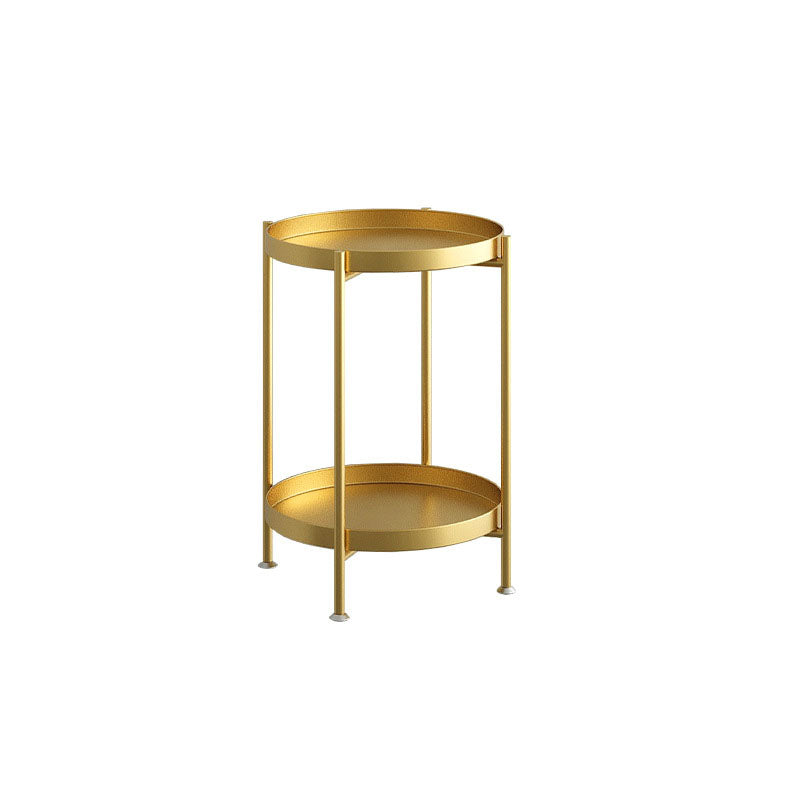 Black / Gold Round Tray Top Side Table Metal 4 Legs End Table with Shelf