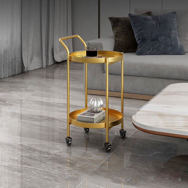 Black / Gold Round Tray Top Side Table Metal 4 Legs End Table with Shelf