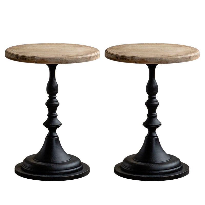 Wood Round Top Side Table Iron Pedestal End Table - Distressed Surface Treatment