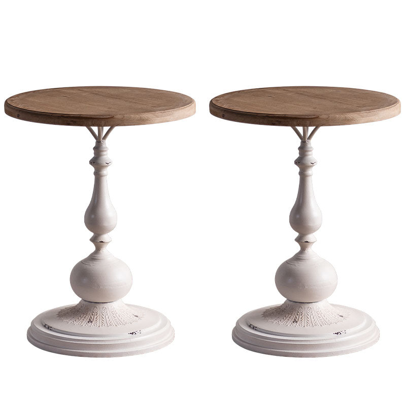 Wood Round Top Side Table Iron Pedestal End Table - Distressed Surface Treatment