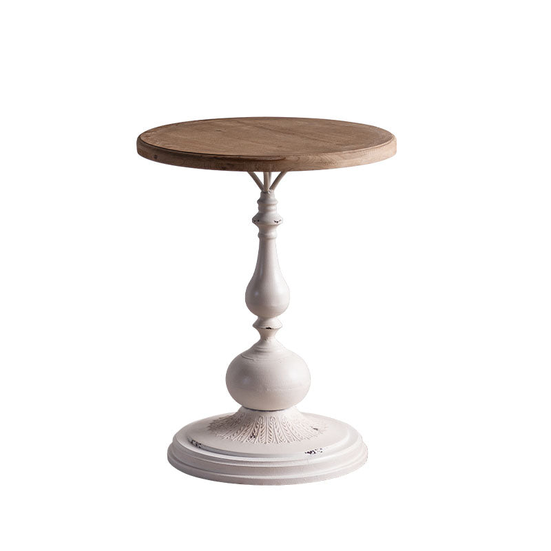 Wood Round Top Side Table Iron Pedestal End Table - Distressed Surface Treatment