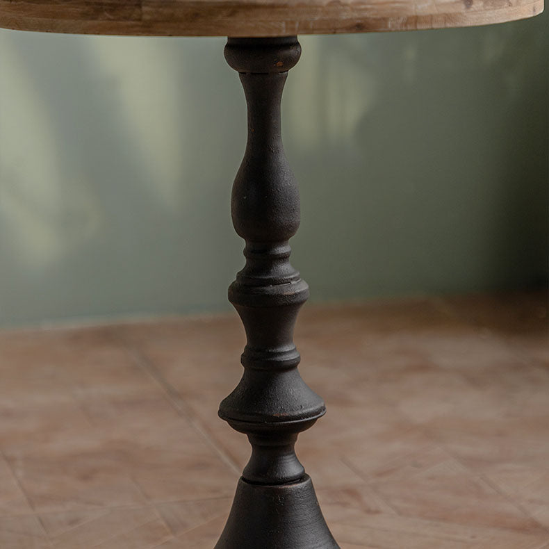 Wood Round Top Side Table Iron Pedestal End Table - Distressed Surface Treatment