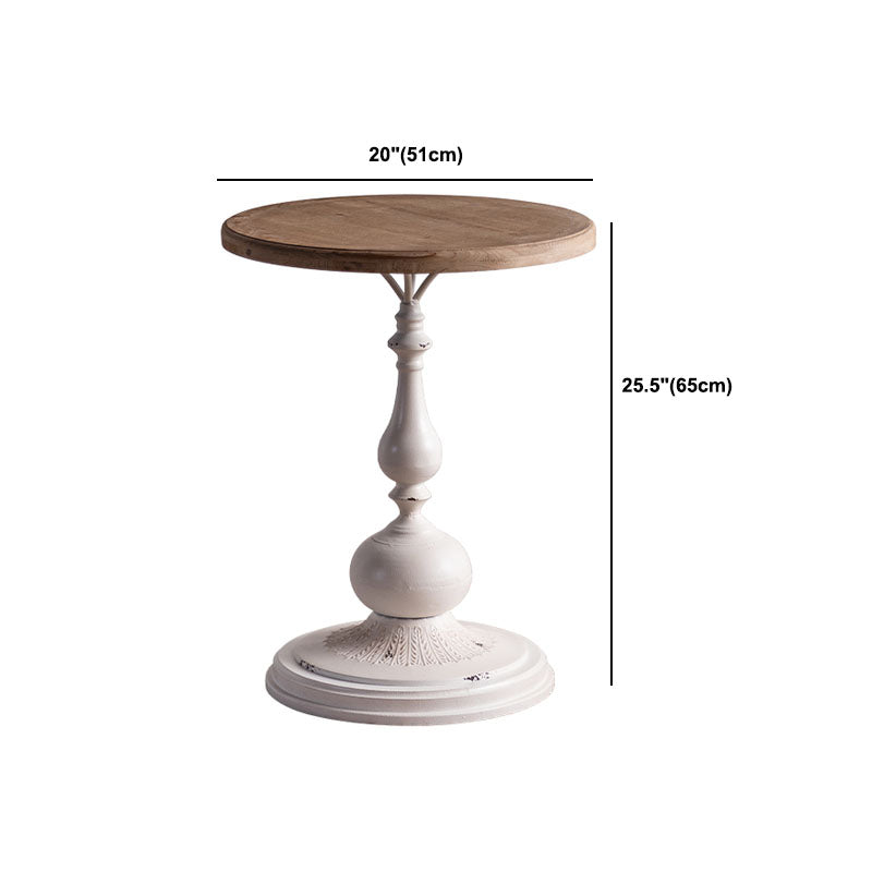 Wood Round Top Side Table Iron Pedestal End Table - Distressed Surface Treatment