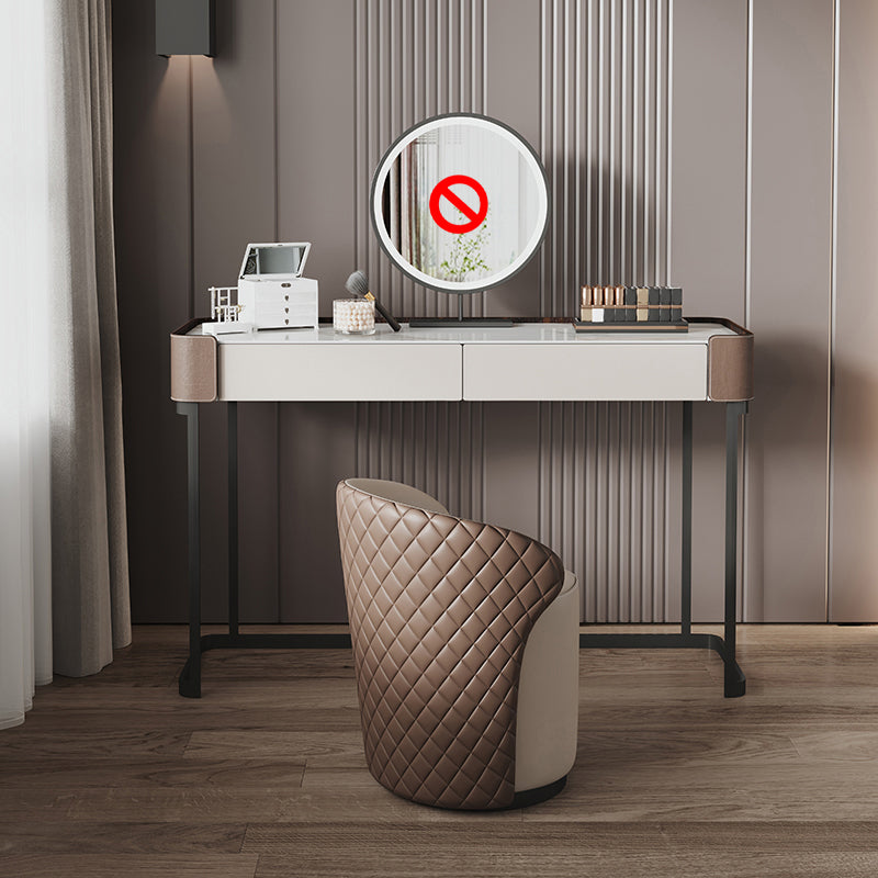 2-Drawer Vanity Makeup Table Stool Set Stone Top Dressing Table