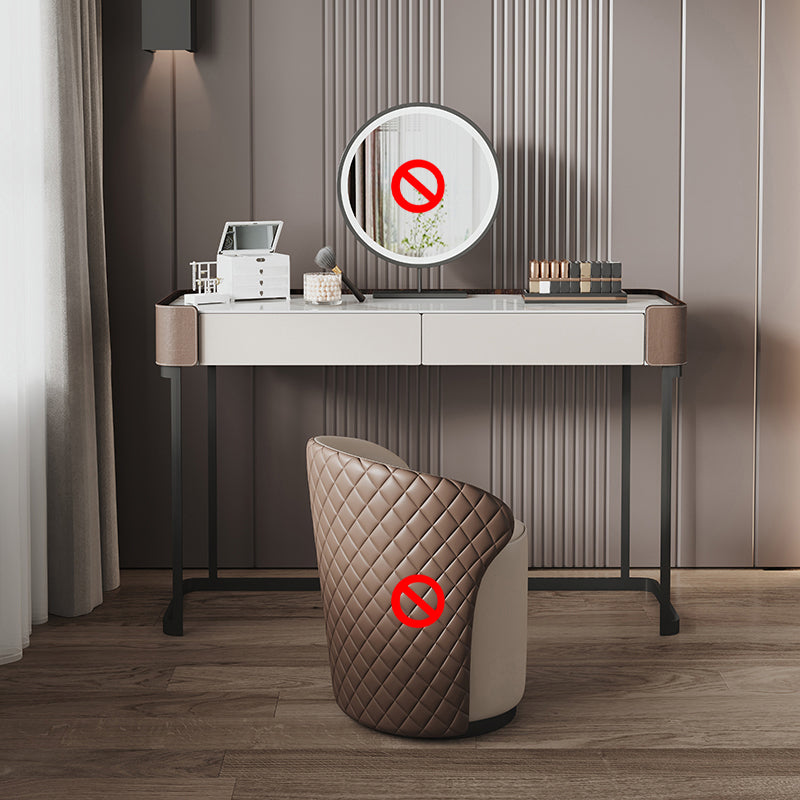 2-Drawer Vanity Makeup Table Stool Set Stone Top Dressing Table