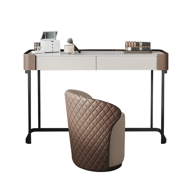 2-Drawer Vanity Makeup Table Stool Set Stone Top Dressing Table