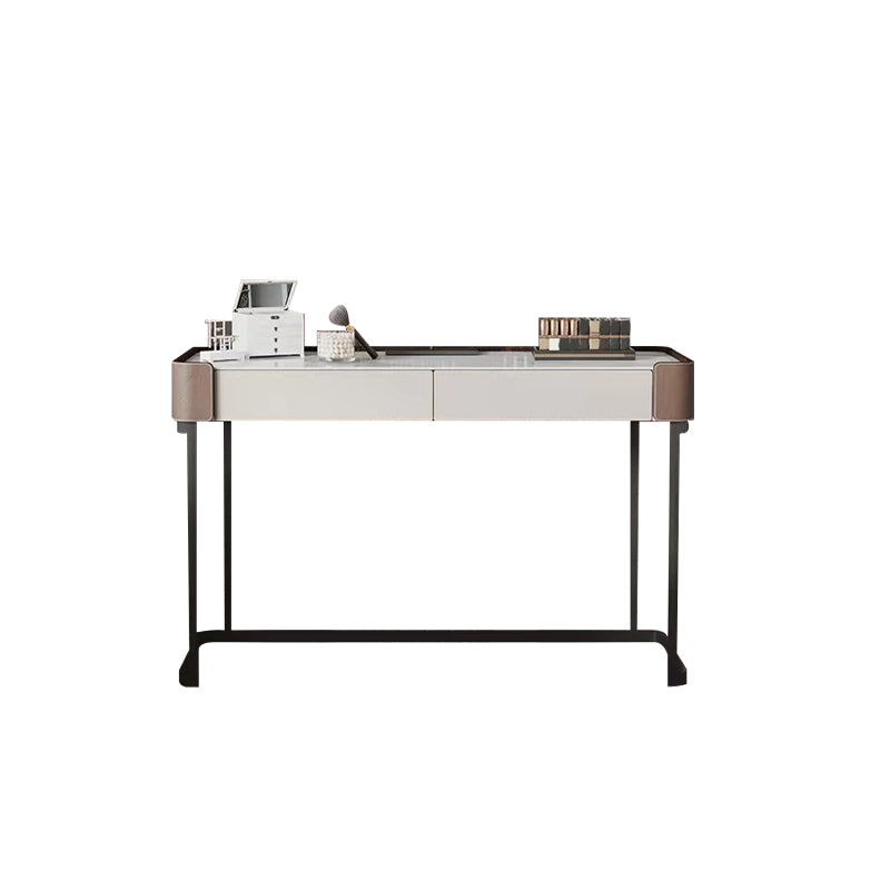 2-Drawer Vanity Makeup Table Stool Set Stone Top Dressing Table