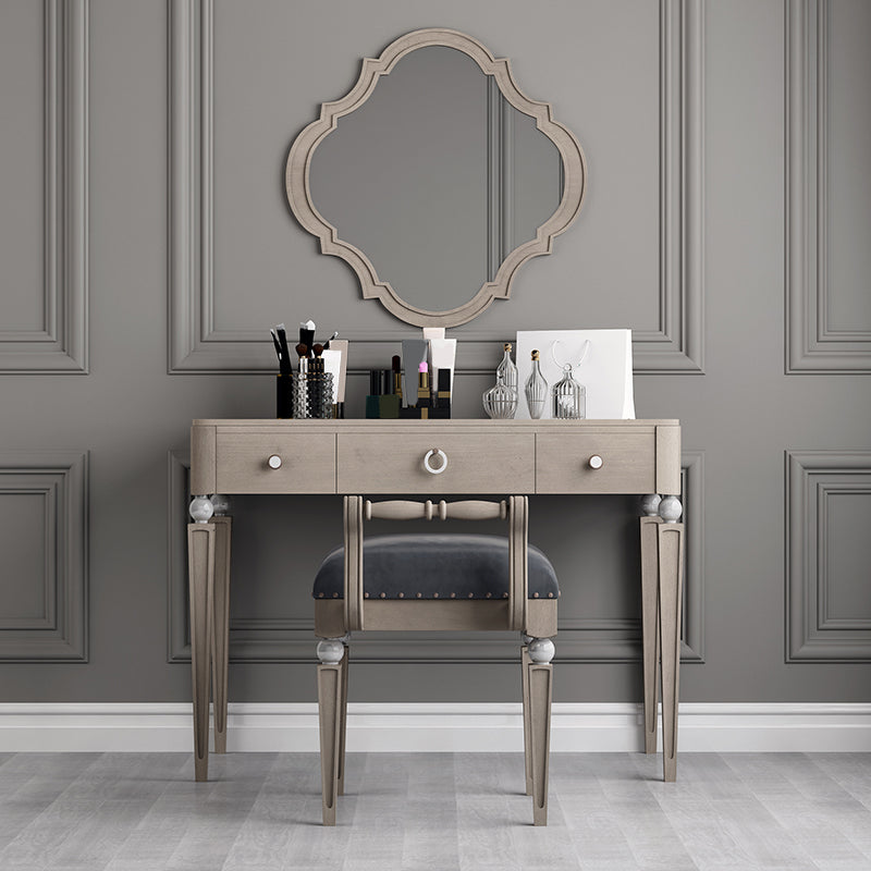 Traditional Mirrored Vanity Set Light Brown Solid Wood Dresser