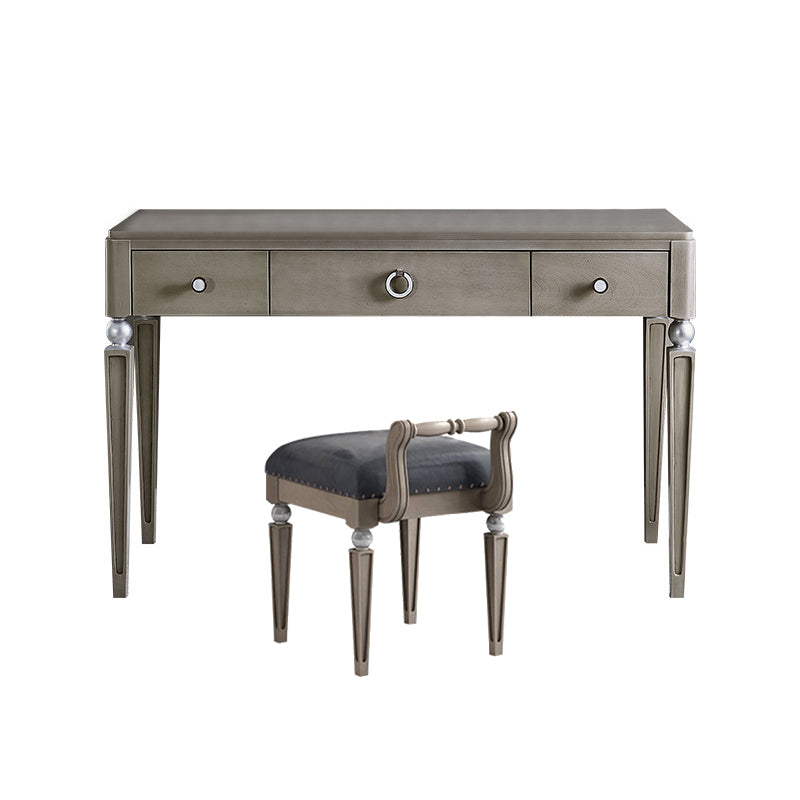 Traditional Mirrored Vanity Set Light Brown Solid Wood Dresser