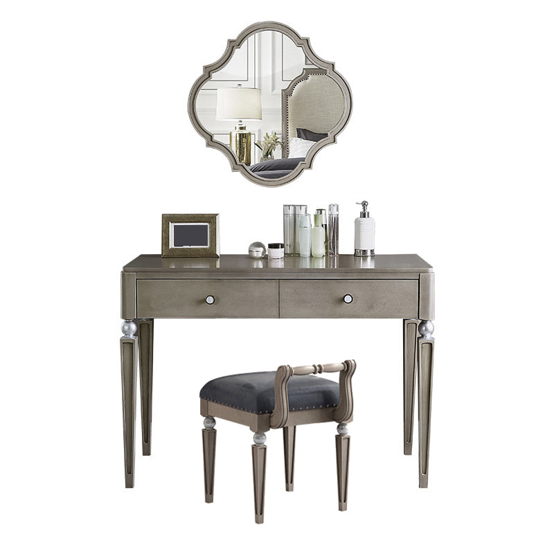 Traditional Mirrored Vanity Set Light Brown Solid Wood Dresser