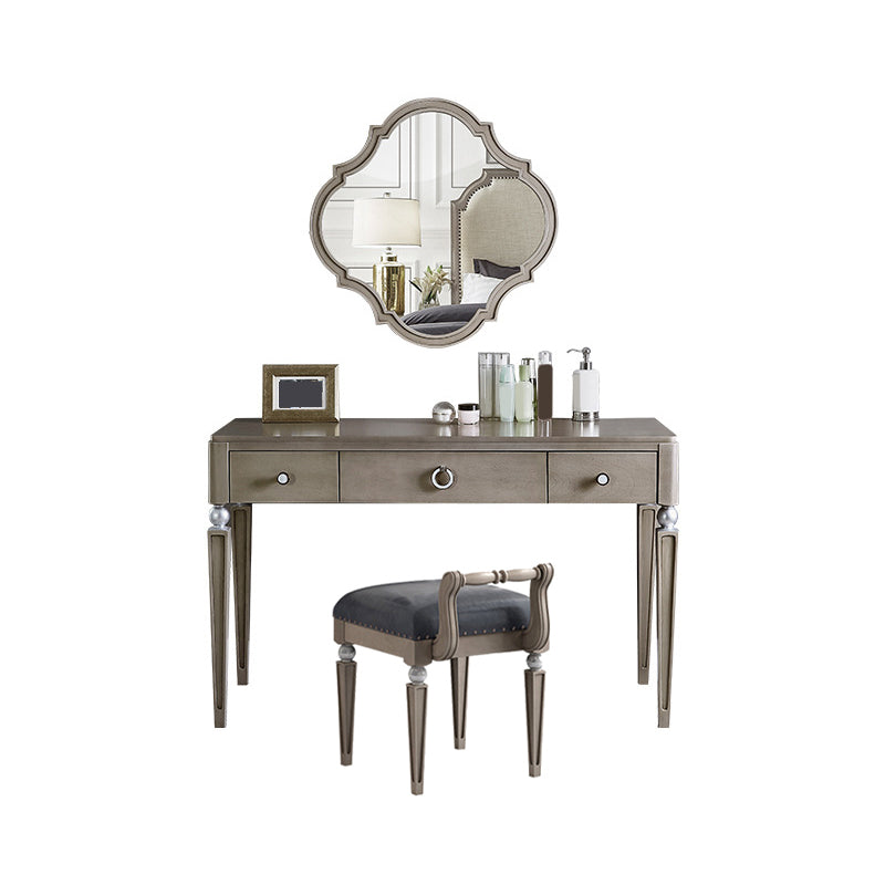 Traditional Mirrored Vanity Set Light Brown Solid Wood Dresser