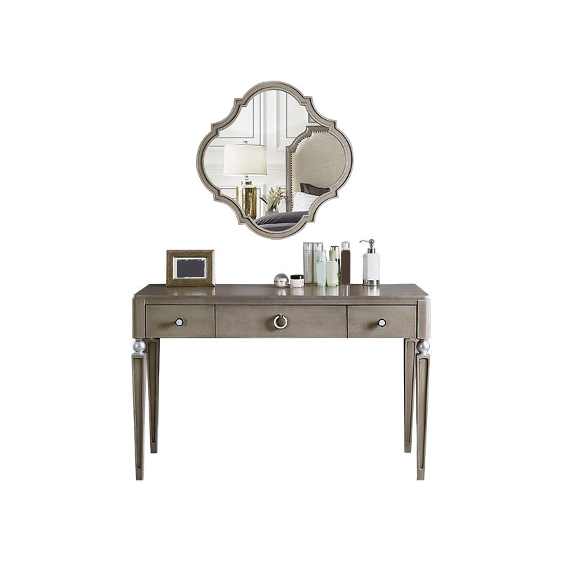 Traditional Mirrored Vanity Set Light Brown Solid Wood Dresser