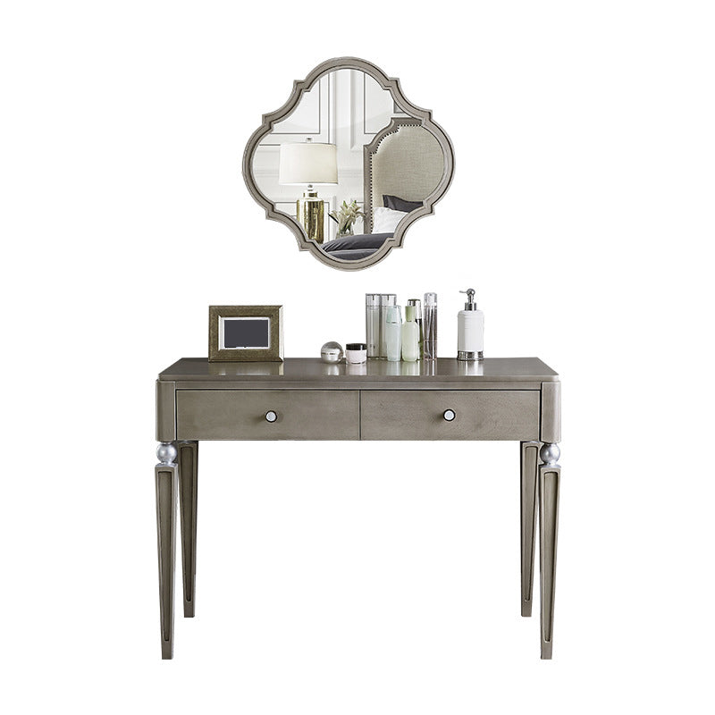 Traditional Mirrored Vanity Set Light Brown Solid Wood Dresser
