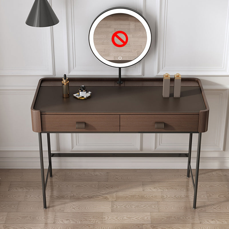 2 Drawers Dressing Table 30.7" High Vanity Set with Stool in Brown