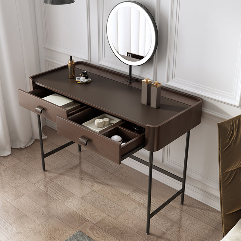 2 Drawers Dressing Table 30.7" High Vanity Set with Stool in Brown