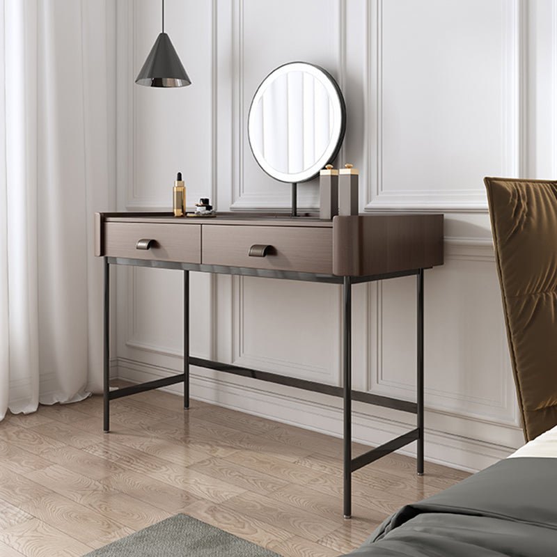 2 Drawers Dressing Table 30.7" High Vanity Set with Stool in Brown