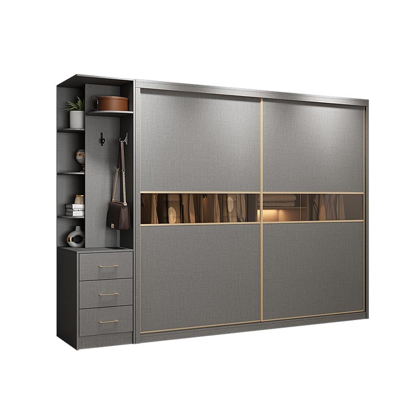 Contemporary Style Gray Colour Wardrobe Wood Self Close Drawers Wardrobe Closet