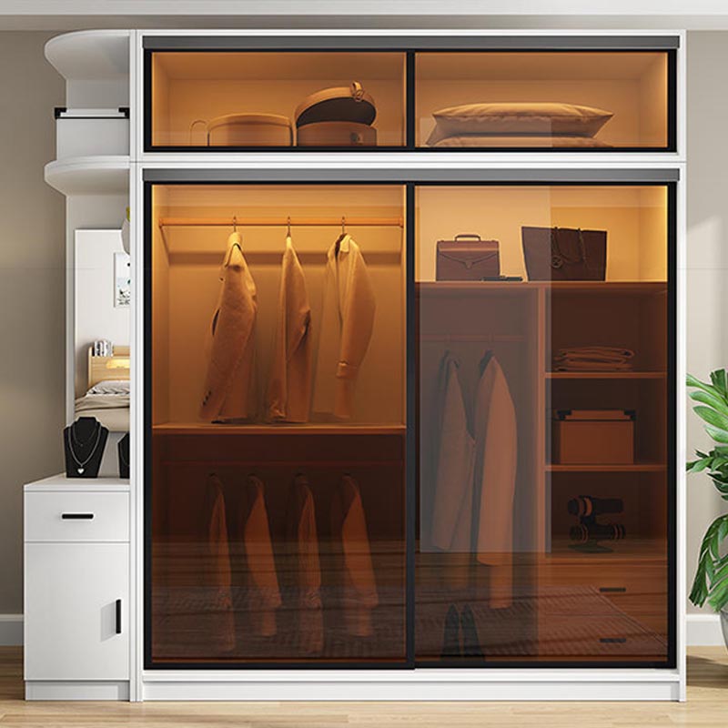 Modern Wardrobe for Home Mirrored Finish Cabinet with Glass Doors