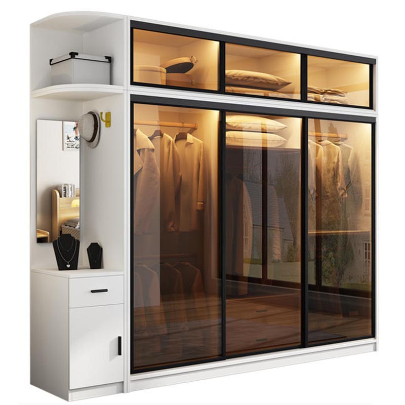 Modern Wardrobe for Home Mirrored Finish Cabinet with Glass Doors