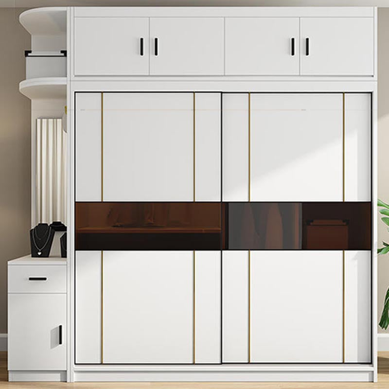 Modern Wardrobe for Home Mirrored Finish Cabinet with Glass Doors