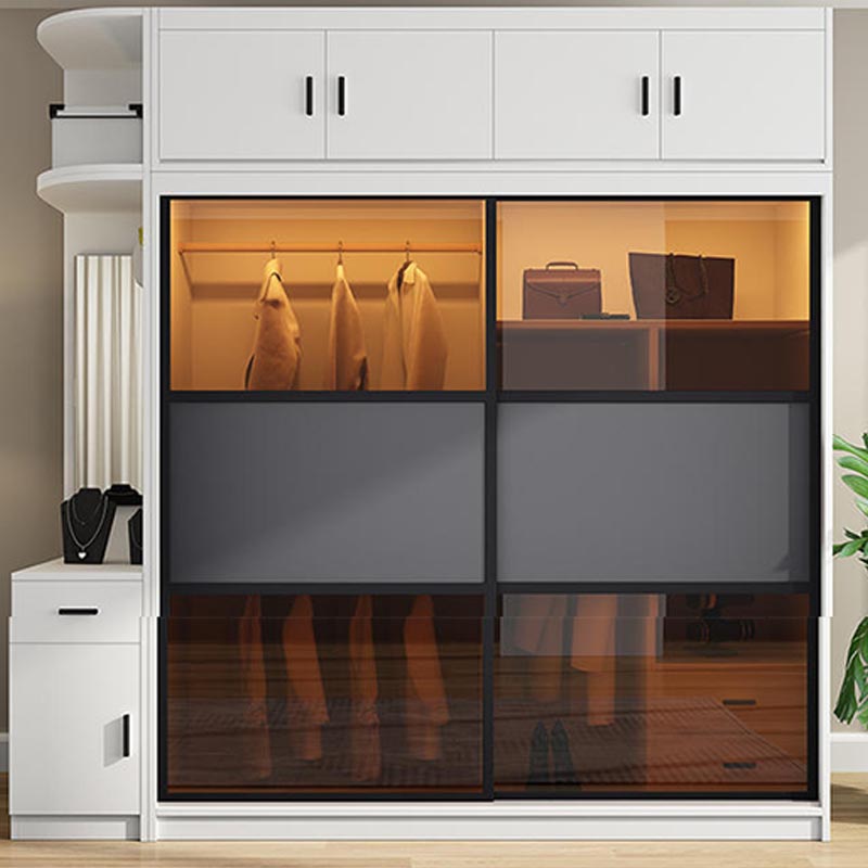 Modern Wardrobe for Home Mirrored Finish Cabinet with Glass Doors