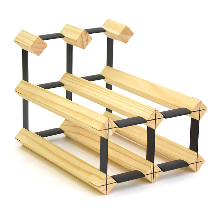 Industrial Tabletop Wine Holder Solid Wood Stackable Wine Rack