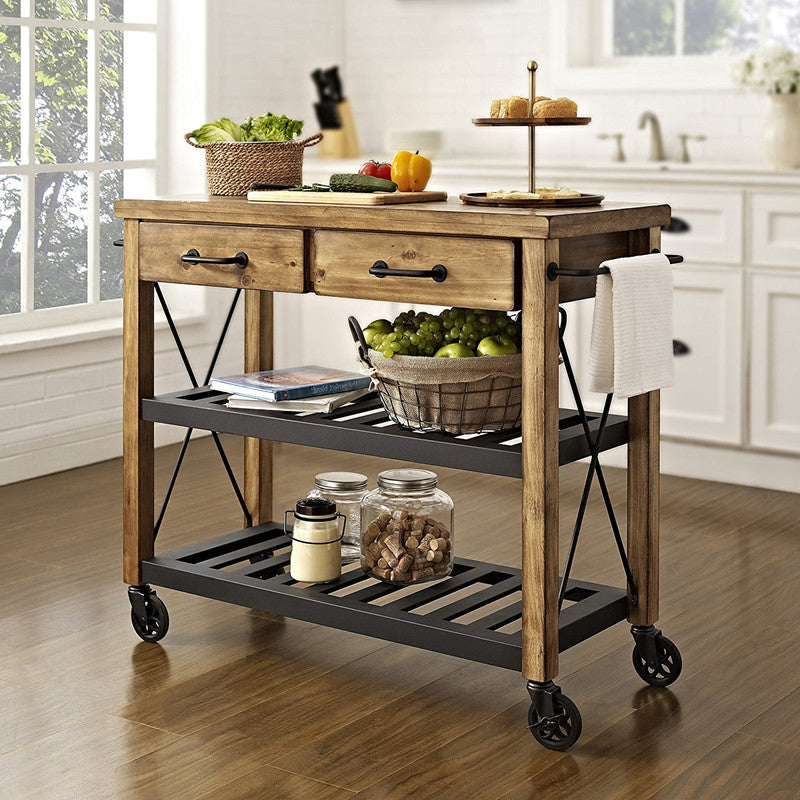 Modern Style Rolling Kitchen Cart Wood Kitchen Island Cart with Towel Rack