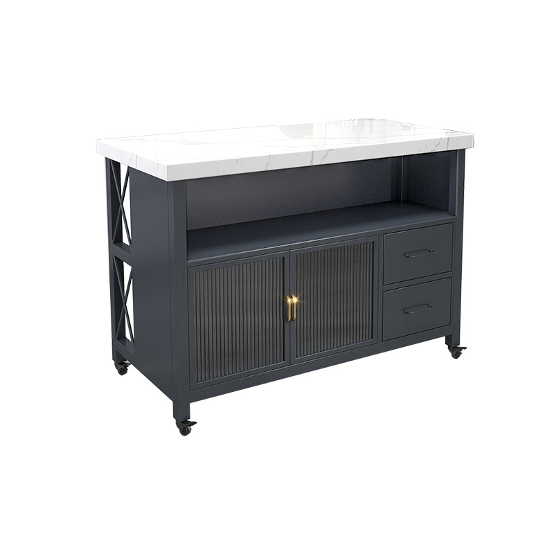 Modern Rolling Kitchen Cart Marble Kitchen Island Cart with Double Sided Cabinet