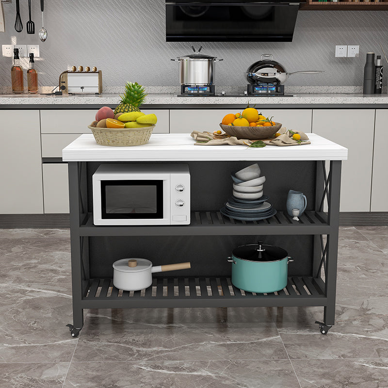 Modern Style Rolling Kitchen Cart Marble Kitchen Island Cart with Open Storage