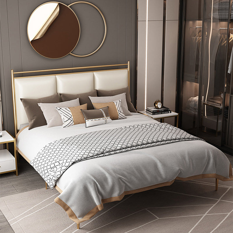 Contemporary Style Bed Frame Plaid Standard Bed with Headboard