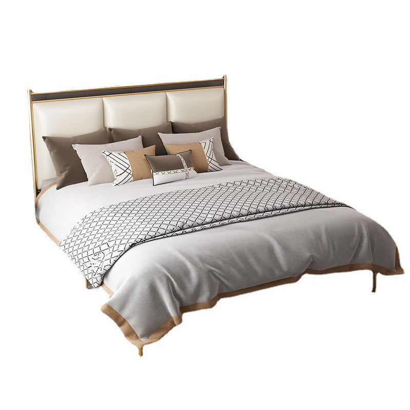 Contemporary Style Bed Frame Plaid Standard Bed with Headboard