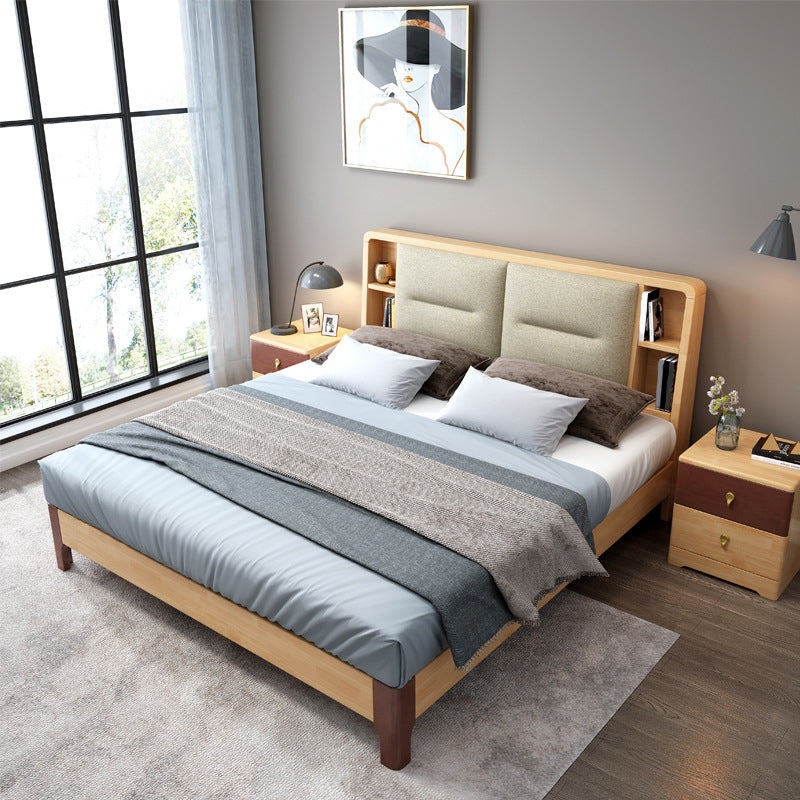 Contemporary Solid Wood Storage with Horizontal Panel Headboard Bed Frame