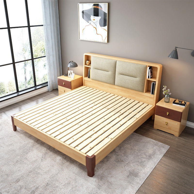 Contemporary Solid Wood Storage with Horizontal Panel Headboard Bed Frame