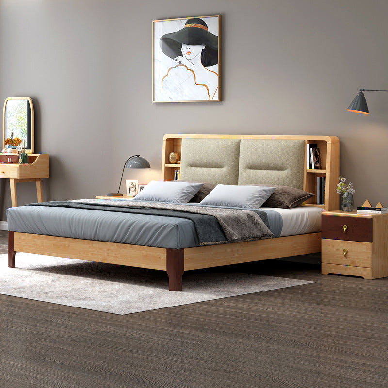 Contemporary Solid Wood Storage with Horizontal Panel Headboard Bed Frame