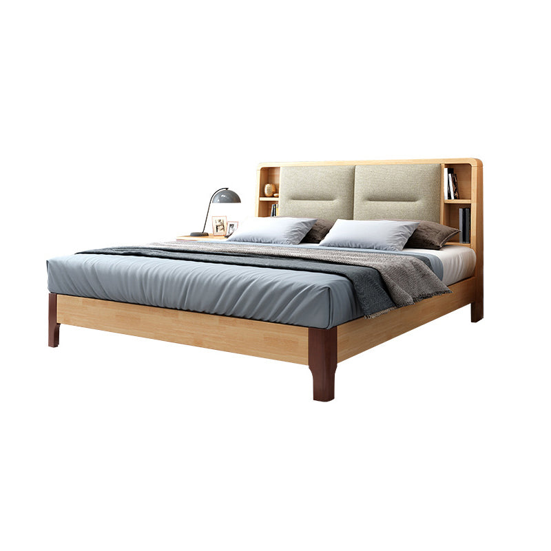 Contemporary Solid Wood Storage with Horizontal Panel Headboard Bed Frame