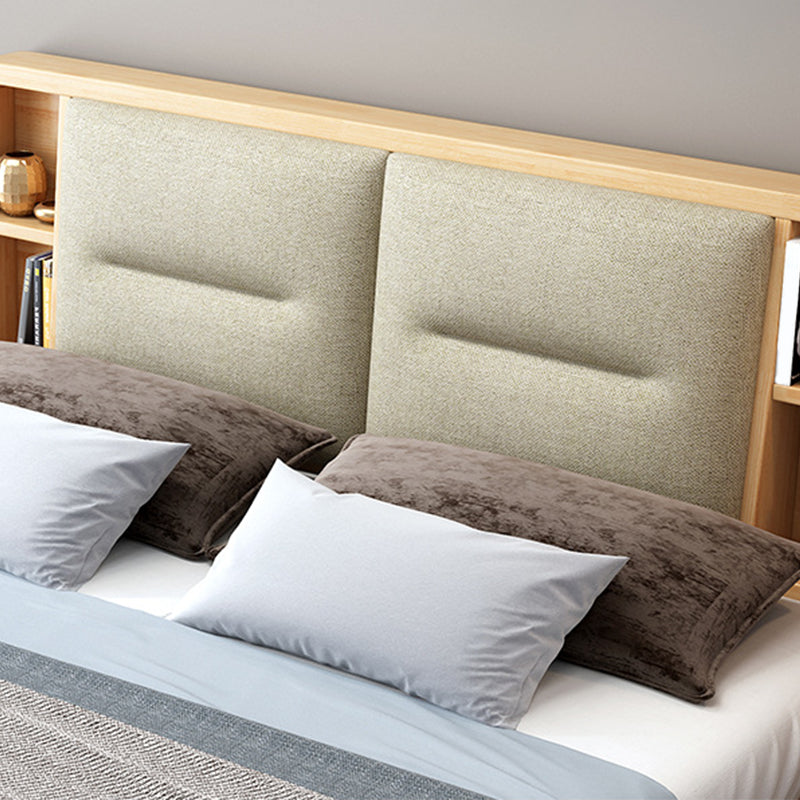 Contemporary Solid Wood Storage with Horizontal Panel Headboard Bed Frame