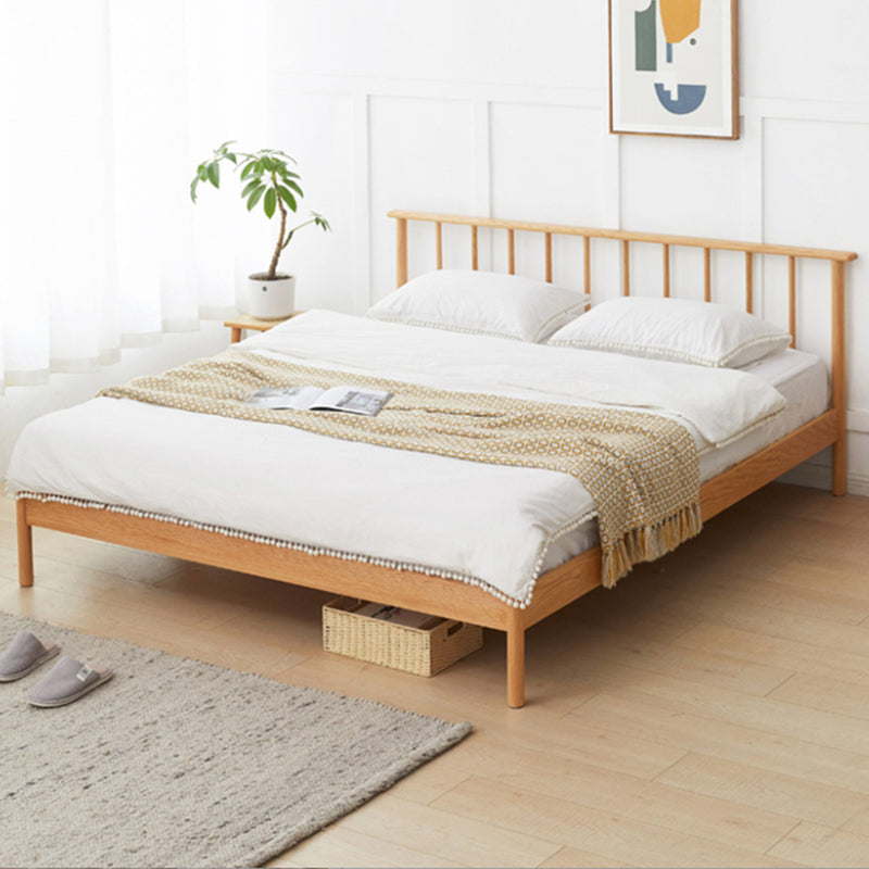 Scandinavian Solid Color Oak Mattress Included with Headboard Slat Bed