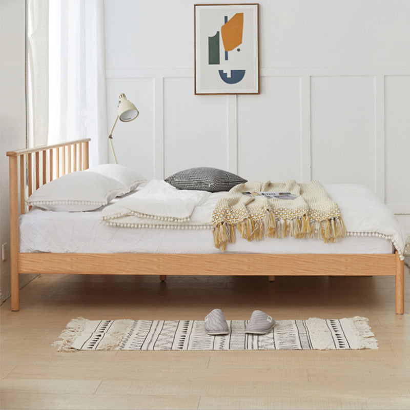 Scandinavian Solid Color Oak Mattress Included with Headboard Slat Bed