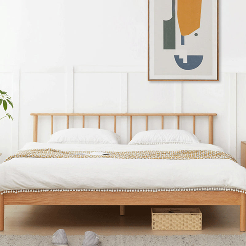 Scandinavian Solid Color Oak Mattress Included with Headboard Slat Bed