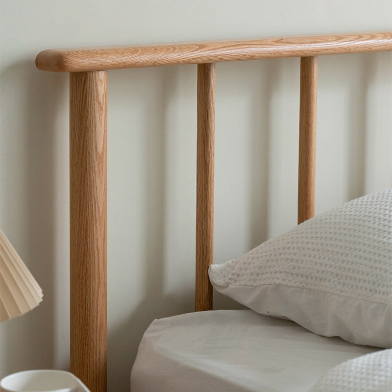 Scandinavian Solid Color Oak Mattress Included with Headboard Slat Bed