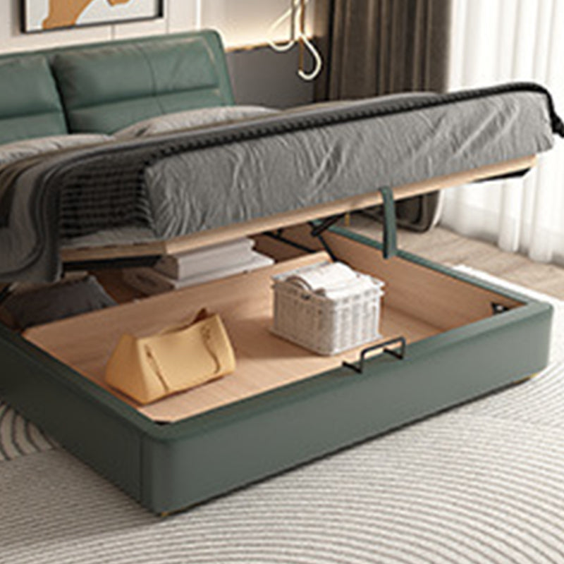 Glam Genuine Leather Solid Color Mattress Includedwith Headboard Bed Frame