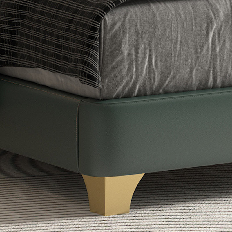 Glam Genuine Leather Solid Color Mattress Includedwith Headboard Bed Frame