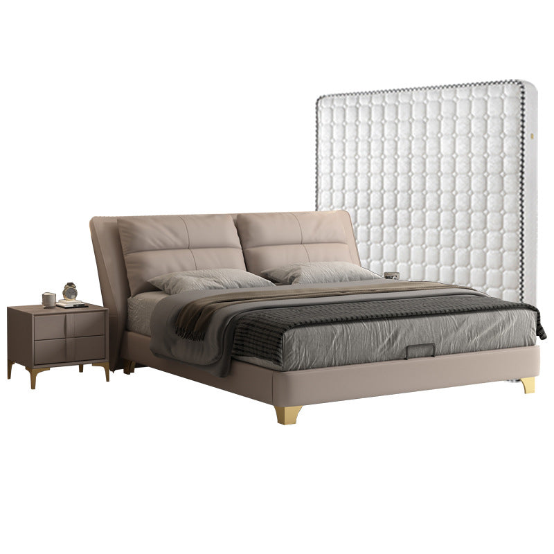 Glam Genuine Leather Solid Color Mattress Includedwith Headboard Bed Frame