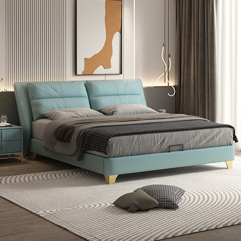 Glam Genuine Leather Solid Color Mattress Includedwith Headboard Bed Frame