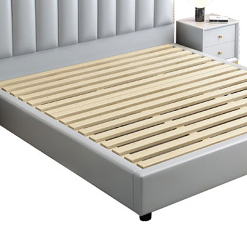 Glam Wood Standard Bed Genuine Leather Bed Frame with Headboard for Bedroom