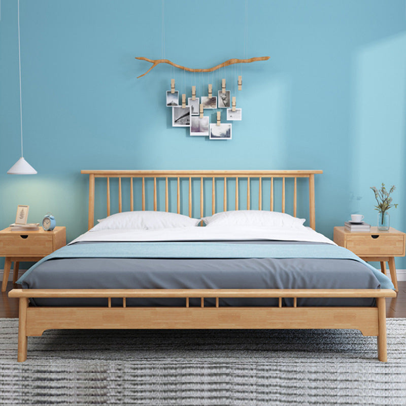 84.65 inch Wide Scandinavian Bed Frame Solid Wood Bed with Headboard