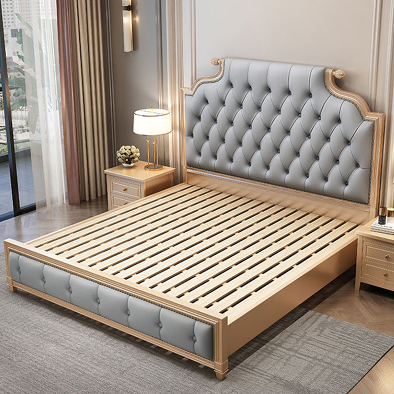 Glam wood Bed Frame Tufted Faux Leather Standard Bed with Headboard